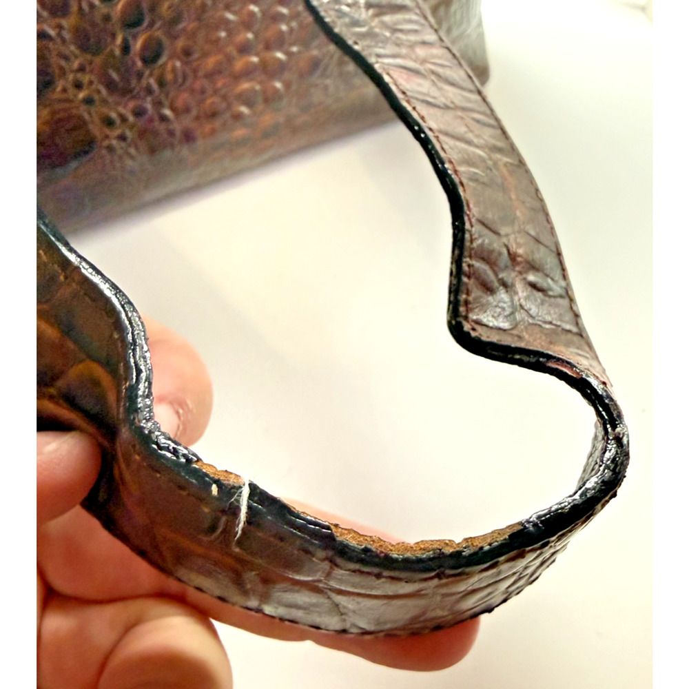 Vintage Octopus Brand XL Brown Leather Satchel Bag Croc Embossed Handbag Brass - Picture 11 of 16